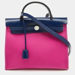 Hermes Magnolia/Blue Saphir Toile Canvas and Vache Hunter Herbag Zip 31 Bag