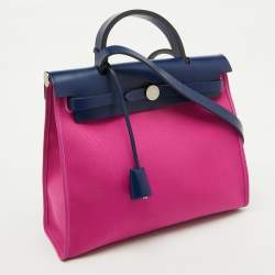 Hermes Magnolia/Blue Saphir Toile Canvas and Vache Hunter Herbag Zip 31 Bag