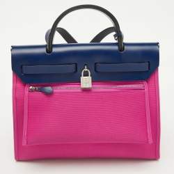 Hermes Magnolia/Blue Saphir Toile Canvas and Vache Hunter Herbag Zip 31 Bag