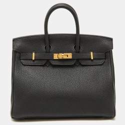 Hermes Noir Togo Leather Gold Finish Birkin 25 Bag