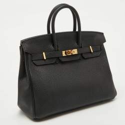 Hermes Noir Togo Leather Gold Finish Birkin 25 Bag