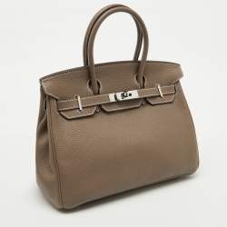 Pre Owned Hermes Etoupe Grey Taurillon Clemence Leather Palladium Finish Birkin 30 Bag