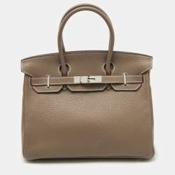 Pre Owned Hermes Etoupe Grey Taurillon Clemence Leather Palladium Finish Birkin 30 Bag