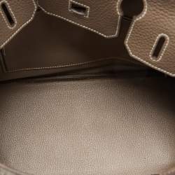 Pre Owned Hermes Etoupe Grey Taurillon Clemence Leather Palladium Finish Birkin 30 Bag