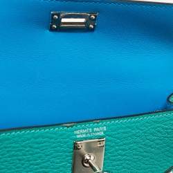 Hermes Vert Verone/Bleu Zanzibar Chevre Leather Palladium Finish Mini Kelly II Sellier 20 Bag