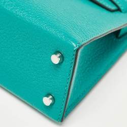Hermes Vert Verone/Bleu Zanzibar Chevre Leather Palladium Finish Mini Kelly II Sellier 20 Bag