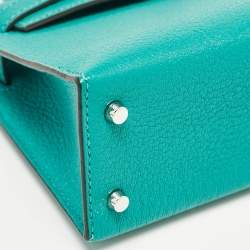 Hermes Vert Verone/Bleu Zanzibar Chevre Leather Palladium Finish Mini Kelly II Sellier 20 Bag