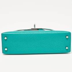 Hermes Vert Verone/Bleu Zanzibar Chevre Leather Palladium Finish Mini Kelly II Sellier 20 Bag