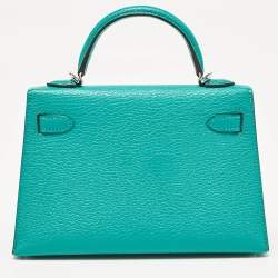 Hermes Vert Verone/Bleu Zanzibar Chevre Leather Palladium Finish Mini Kelly II Sellier 20 Bag