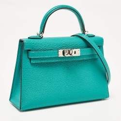 Hermes Vert Verone/Bleu Zanzibar Chevre Leather Palladium Finish Mini Kelly II Sellier 20 Bag