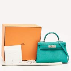 Hermes Vert Verone/Bleu Zanzibar Chevre Leather Palladium Finish Mini Kelly II Sellier 20 Bag