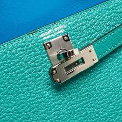 Hermes Vert Verone/Bleu Zanzibar Chevre Leather Palladium Finish Mini Kelly II Sellier 20 Bag