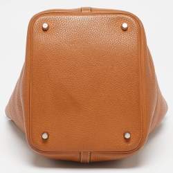 Pre Owned Hermes Gold/Rouge Taurillon Clemence Leather Picotin Lock 22 Bag
