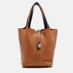 Pre Owned Hermes Gold/Rouge Taurillon Clemence Leather Picotin Lock 22 Bag