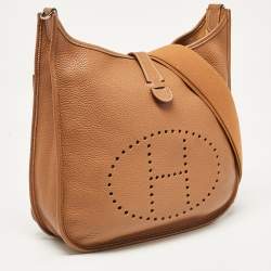 Pre Owned Hermes Gold Taurillon Clemence Leather Evelyne III GM Bag