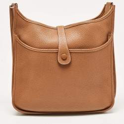 Pre Owned Hermes Gold Taurillon Clemence Leather Evelyne III GM Bag