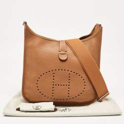 Pre Owned Hermes Gold Taurillon Clemence Leather Evelyne III GM Bag