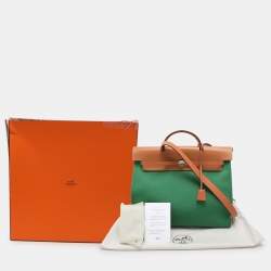 Hermès Natural/Green Toile Canvas and Vache Hunter Leather Herbag Zip 39 Bag