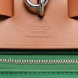 Hermès Natural/Green Toile Canvas and Vache Hunter Leather Herbag Zip 39 Bag