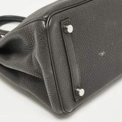 Hermes Noir Togo Leather Palladium Finish Birkin 25 Bag