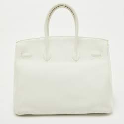 Hermes Blanc/Gris Perle/Sanguine Taurillon Clemence Leather Lizard Club Palladium Finish Birkin 35 Bag