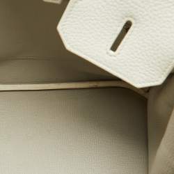 Hermes Blanc/Gris Perle/Sanguine Taurillon Clemence Leather Lizard Club Palladium Finish Birkin 35 Bag