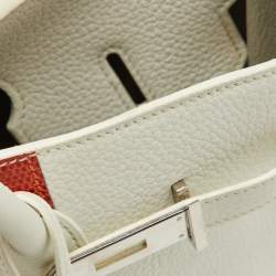 Hermes Blanc/Gris Perle/Sanguine Taurillon Clemence Leather Lizard Club Palladium Finish Birkin 35 Bag