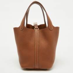 Hermes Gold Taurillon Clemence Leather Picotin Lock 18 Bag
