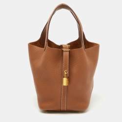 Hermes Gold Taurillon Clemence Leather Picotin Lock 18 Bag