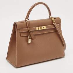 Pre Owned Hermes Gold Courchevel Leather Gold Finish Kelly Sellier 32 Bag