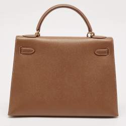 Pre Owned Hermes Gold Courchevel Leather Gold Finish Kelly Sellier 32 Bag