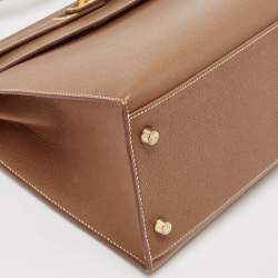 Pre Owned Hermes Gold Courchevel Leather Gold Finish Kelly Sellier 32 Bag