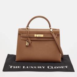 Pre Owned Hermes Gold Courchevel Leather Gold Finish Kelly Sellier 32 Bag