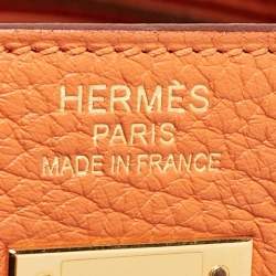 Hermes Orange Taurillon Clemence Leather Gold Finish Kelly Retourne 35 Bag