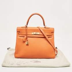Hermes Orange Taurillon Clemence Leather Gold Finish Kelly Retourne 35 Bag