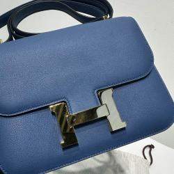 Hermes Agate Blue Evercolor Leather Constance 19 Bag