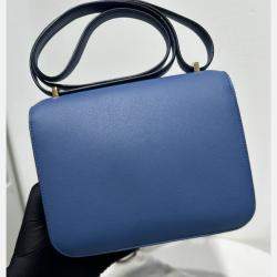 Hermes Agate Blue Evercolor Leather Constance 19 Bag