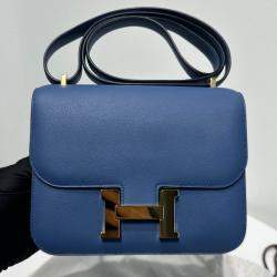 Hermes Agate Blue Evercolor Leather Constance 19 Bag