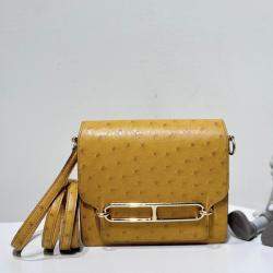 Pre Owned Hermes Yellow Ostrich Leather Roulis Shoulder Bag