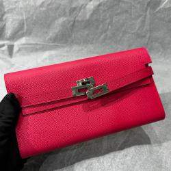 Pre Owned Hermes Pink Chevre Mysore Kelly To Go Wallet