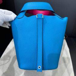Pre Owned Hermes Blue Leather Picotin 18 Shoulder Bag
