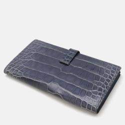 Hermes Blue Leather Bearn  Long Wallet
