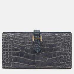 Hermes Blue Leather Bearn  Long Wallet