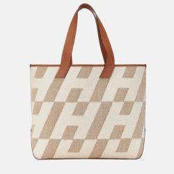 Hermes Gold and Ecru Swift and Toile Cabas H En Biais 40 Tote Bag