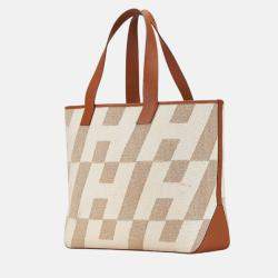 Hermes Gold and Ecru Swift and Toile Cabas H En Biais 40 Tote Bag