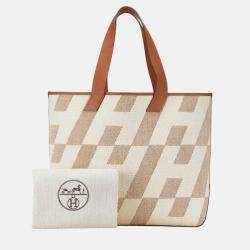 Hermes Gold and Ecru Swift and Toile Cabas H En Biais 40 Tote Bag