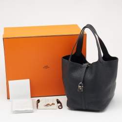 Hermès Noir Taurillon Clemence Leather Picotin Lock 22 Bag