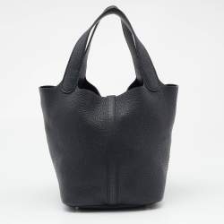 Hermès Noir Taurillon Clemence Leather Picotin Lock 22 Bag