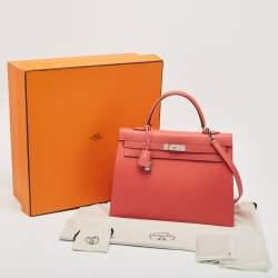 Pre Owned Hermes Rose Jaipur Epsom Leather Palladium Finish Kelly Sellier 35 Bag