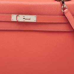 Pre Owned Hermes Rose Jaipur Epsom Leather Palladium Finish Kelly Sellier 35 Bag